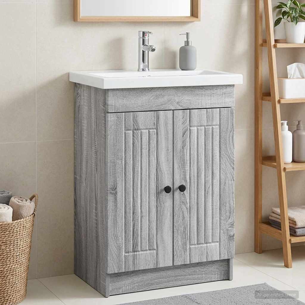 vidaXL Bathroom under Sink Cabinet Grey Sonoma 56 x 37.5 x 81 cm
