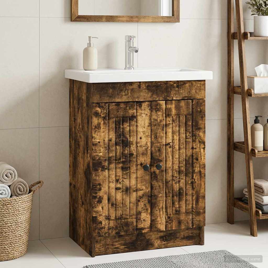 vidaXL Bathroom under Sink Cabinet Smoked Oak 78.5 x 37.5 x 81 cm