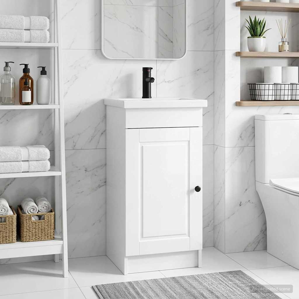 vidaXL Bathroom Vanity with Sink High Gloss White 42 x 40 x 84.5 cm