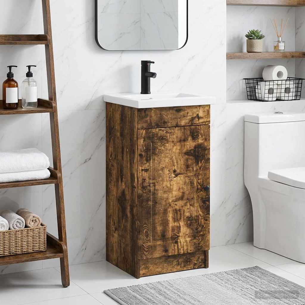 vidaXL Bathroom Vanity with Sink Smoked Oak 42 x 40 x 84.5 cm