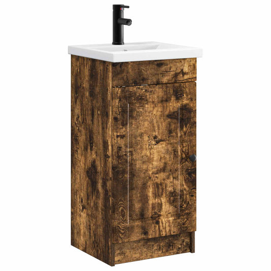 vidaXL Bathroom Vanity with Sink Smoked Oak 42 x 40 x 84.5 cm