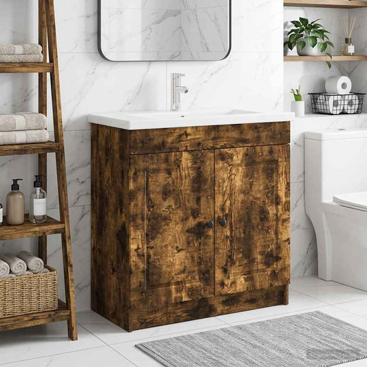 vidaXL Bathroom under Sink Cabinet Smoked Oak 56 x 37.5 x 81 cm