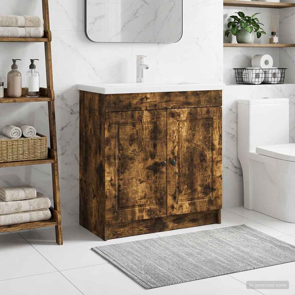 vidaXL Bathroom under Sink Cabinet Smoked Oak 78.5 x 37.5 x 81 cm