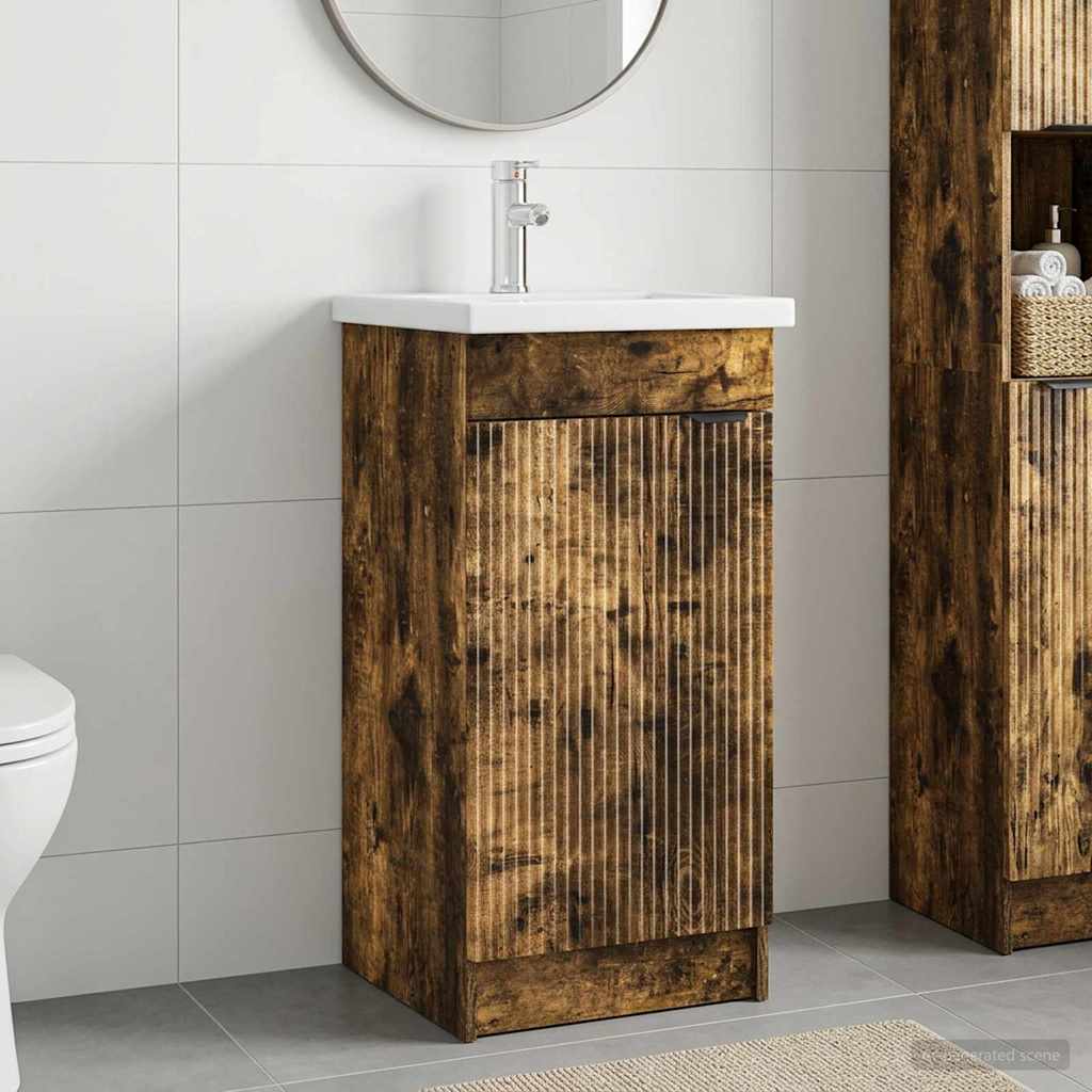 vidaXL Bathroom Vanity with Sink Smoked Oak 42 x 40 x 84.5 cm
