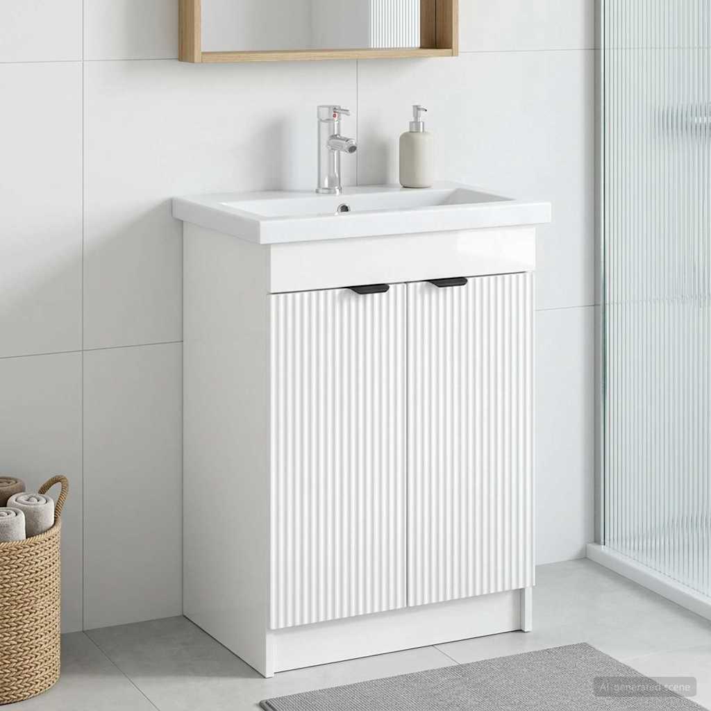 vidaXL Bathroom under Sink Cabinet High Gloss White 56 x 37.5 x 81 cm