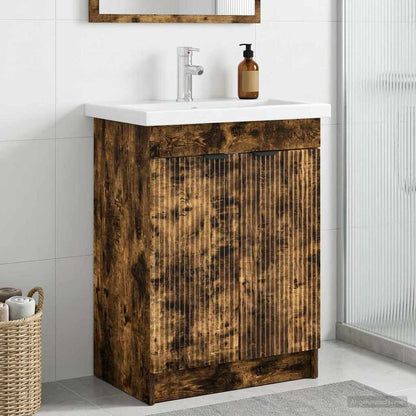 vidaXL Bathroom under Sink Cabinet Smoked Oak 56 x 37.5 x 81 cm