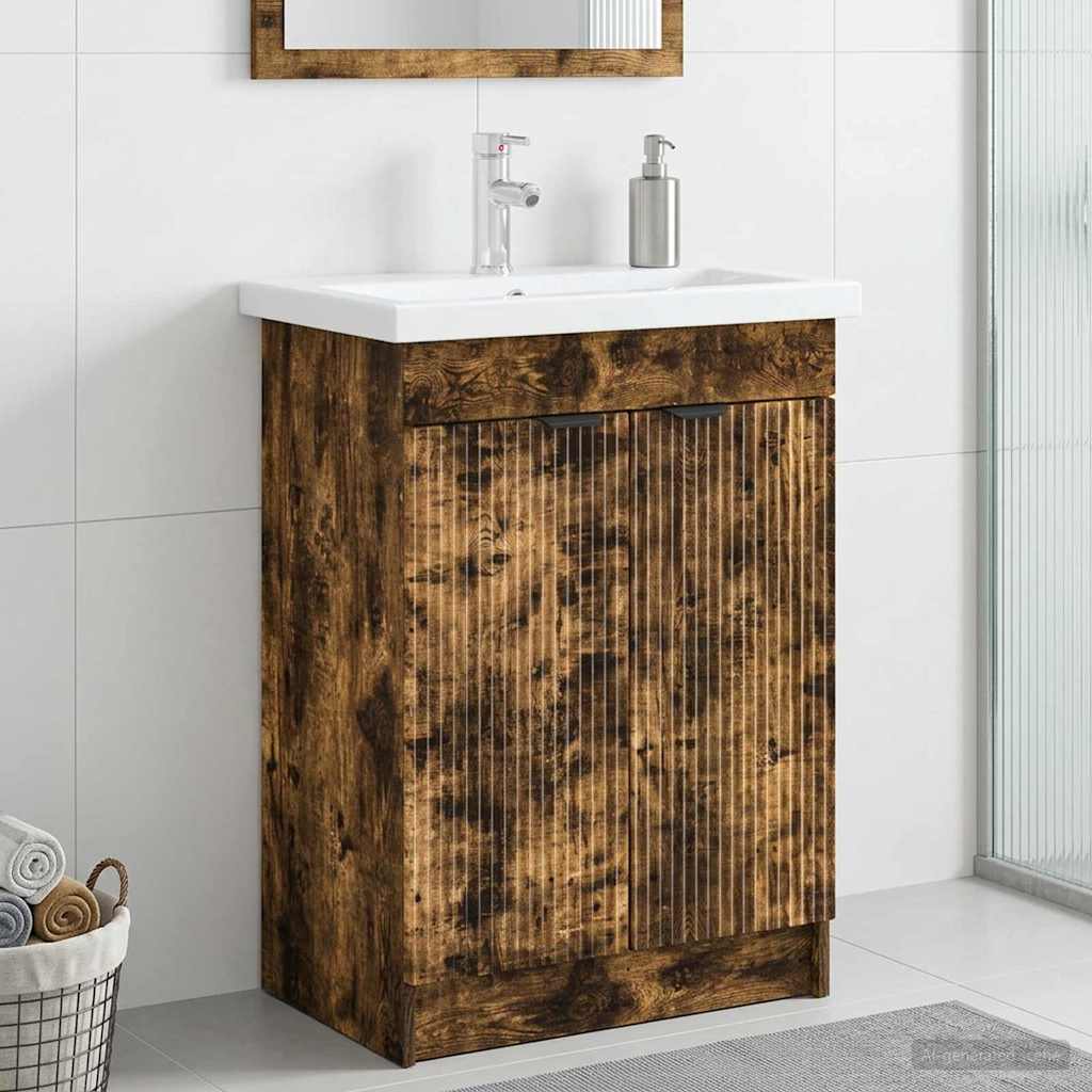 vidaXL Bathroom under Sink Cabinet Smoked Oak 78.5 x 37.5 x 81 cm