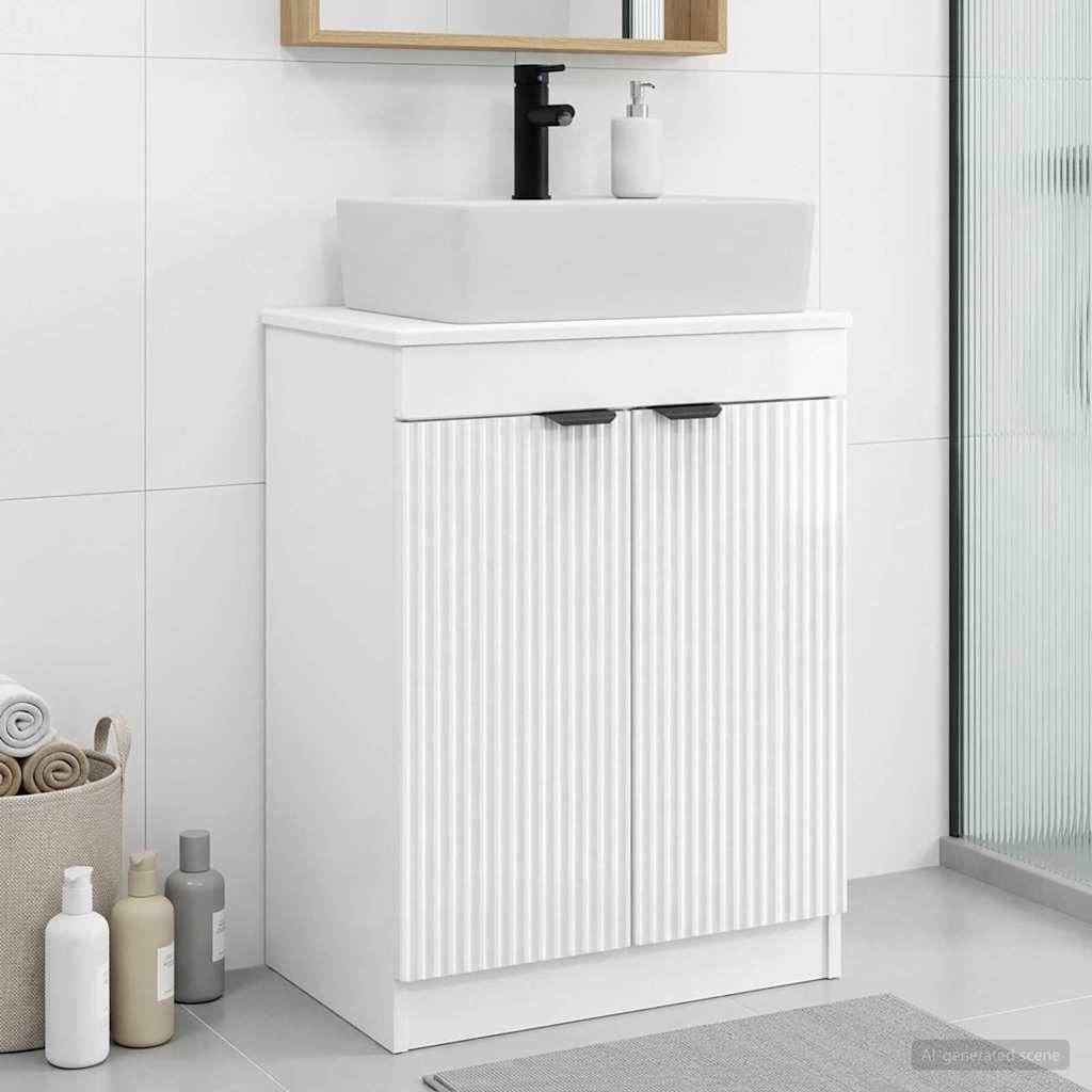 vidaXL Bathroom Vanity with Sink High Gloss White 54 x 35 x 83 cm