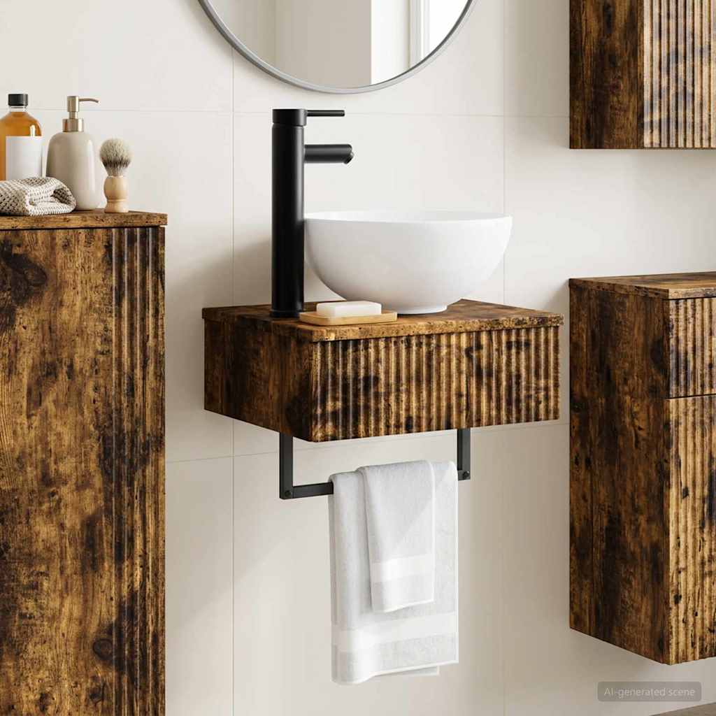 vidaXL Wall-Mounted Wash Basin Smoked Oak 40 x 35 x 39 cm