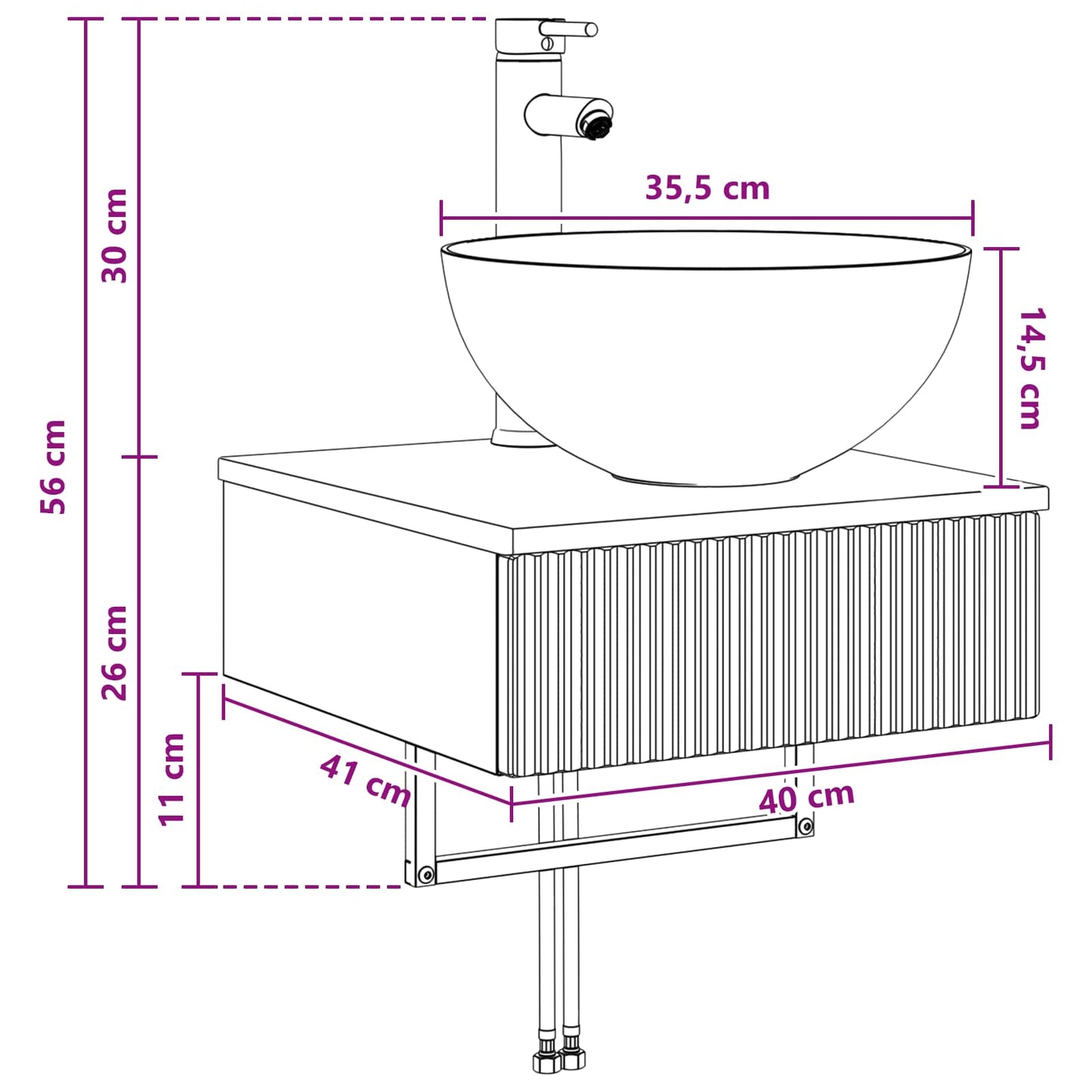 vidaXL Wall-Mounted Wash Basin Grey Sonoma 40 x 41 x 40.5 cm