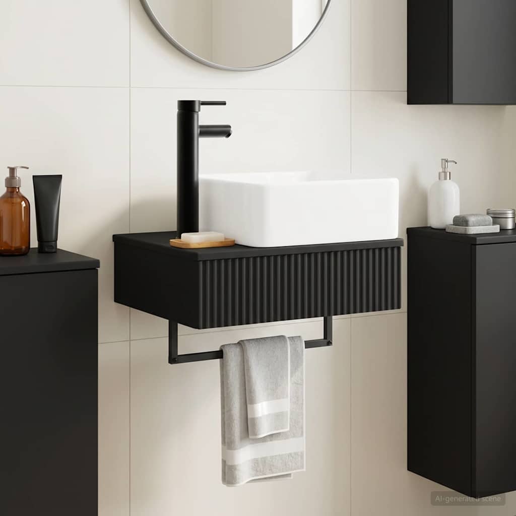 vidaXL Wall-Mounted Wash Basin Black 50 x 41 x 39 cm Engineered Wood