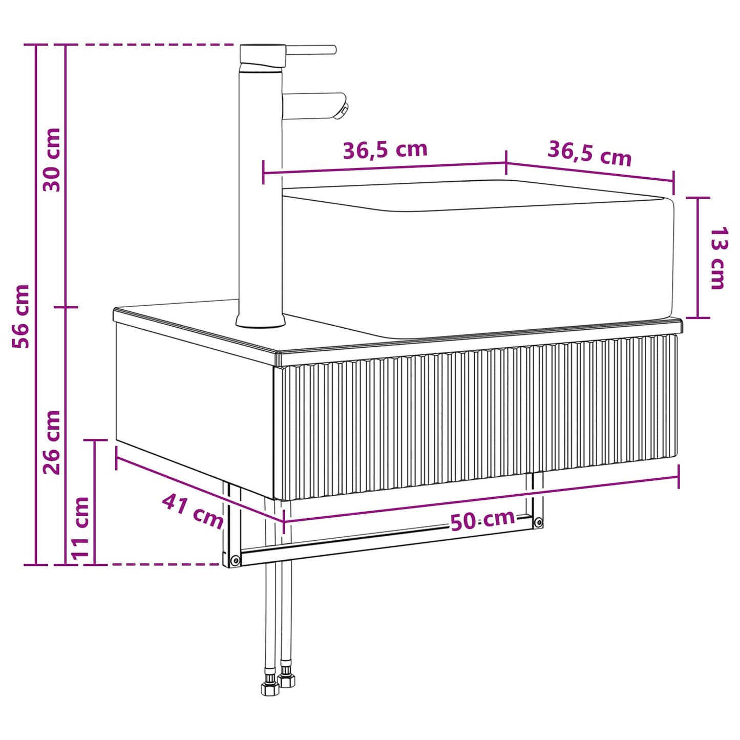 vidaXL Wall-Mounted Wash Basin Grey Sonoma 50 x 41 x 39 cm