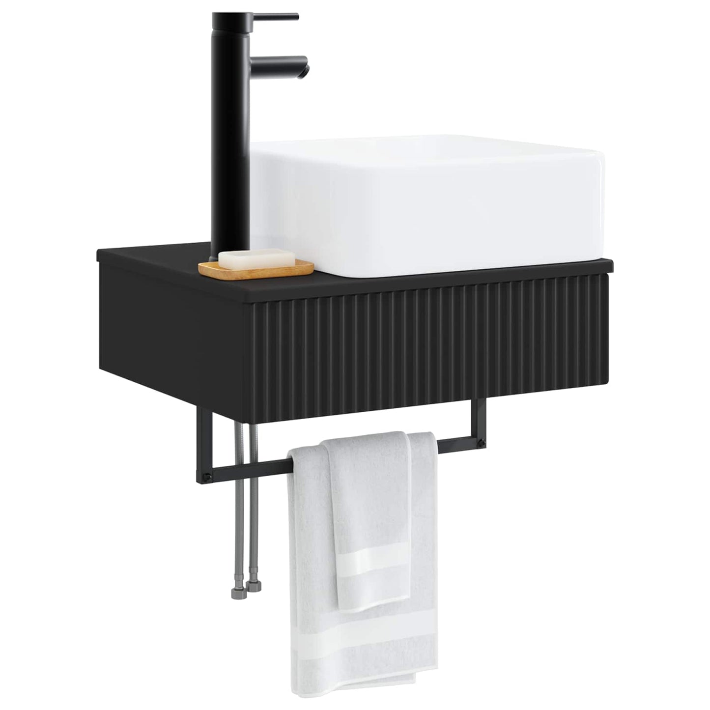vidaXL Wall-Mounted Wash Basin Black 53 x 35 x 39 cm Engineered Wood