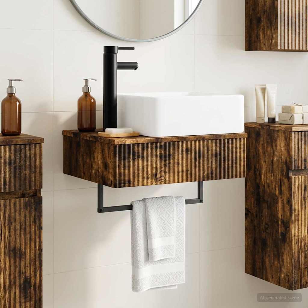 vidaXL Wall-Mounted Wash Basin Smoked Oak 53 x 35 x 39 cm