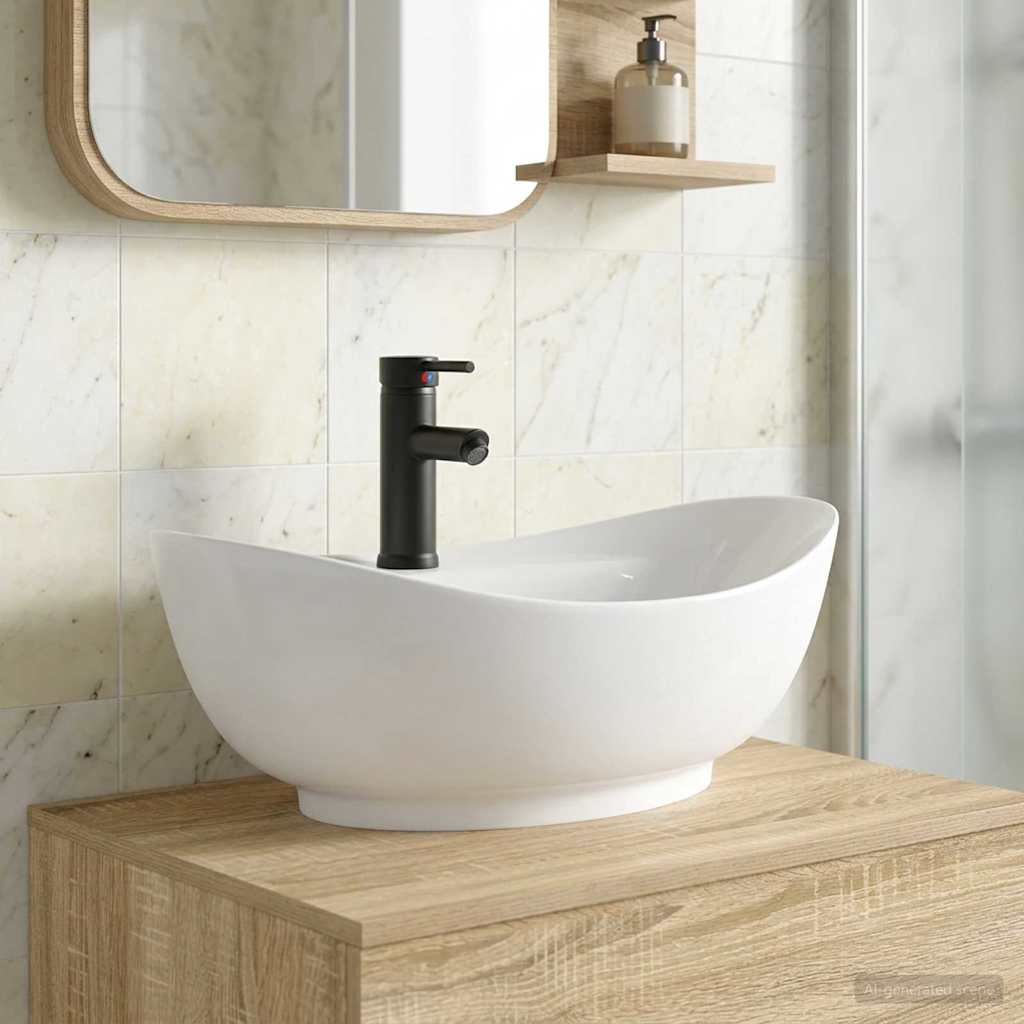 vidaXL Bathroom Wash Basin Matte Black 59 x 35 x 21 cm Metal