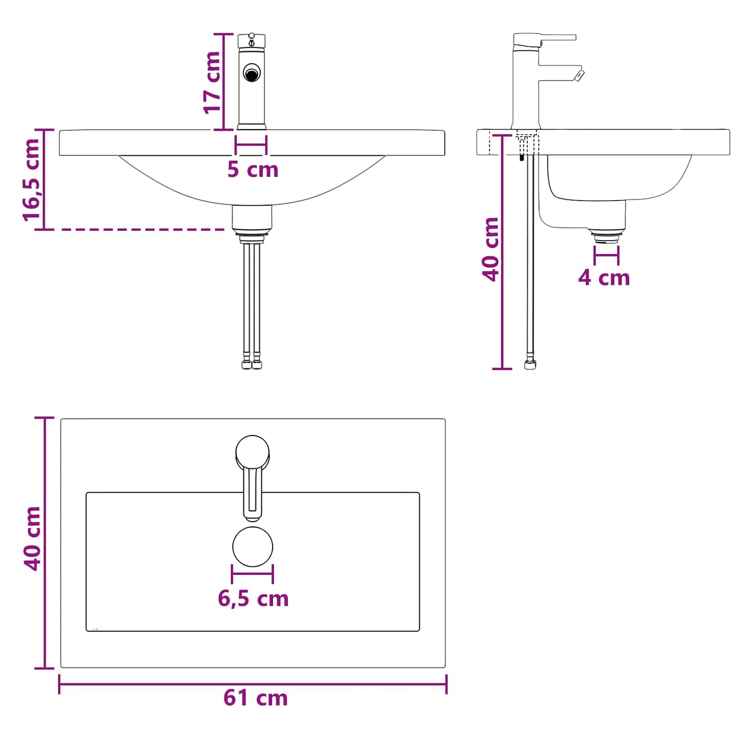vidaXL Bathroom Wash Basin Matte Black 61 x 40 x 16.5 cm Metal
