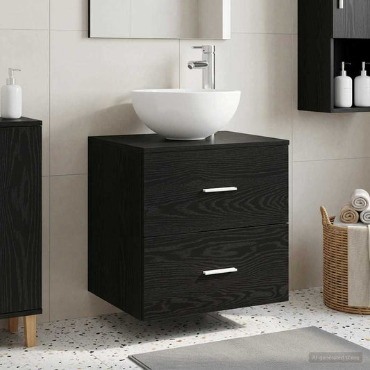 vidaXL Wall-Mounted Sink Vanity Black Oak 49.5 x 35 x 63 cm