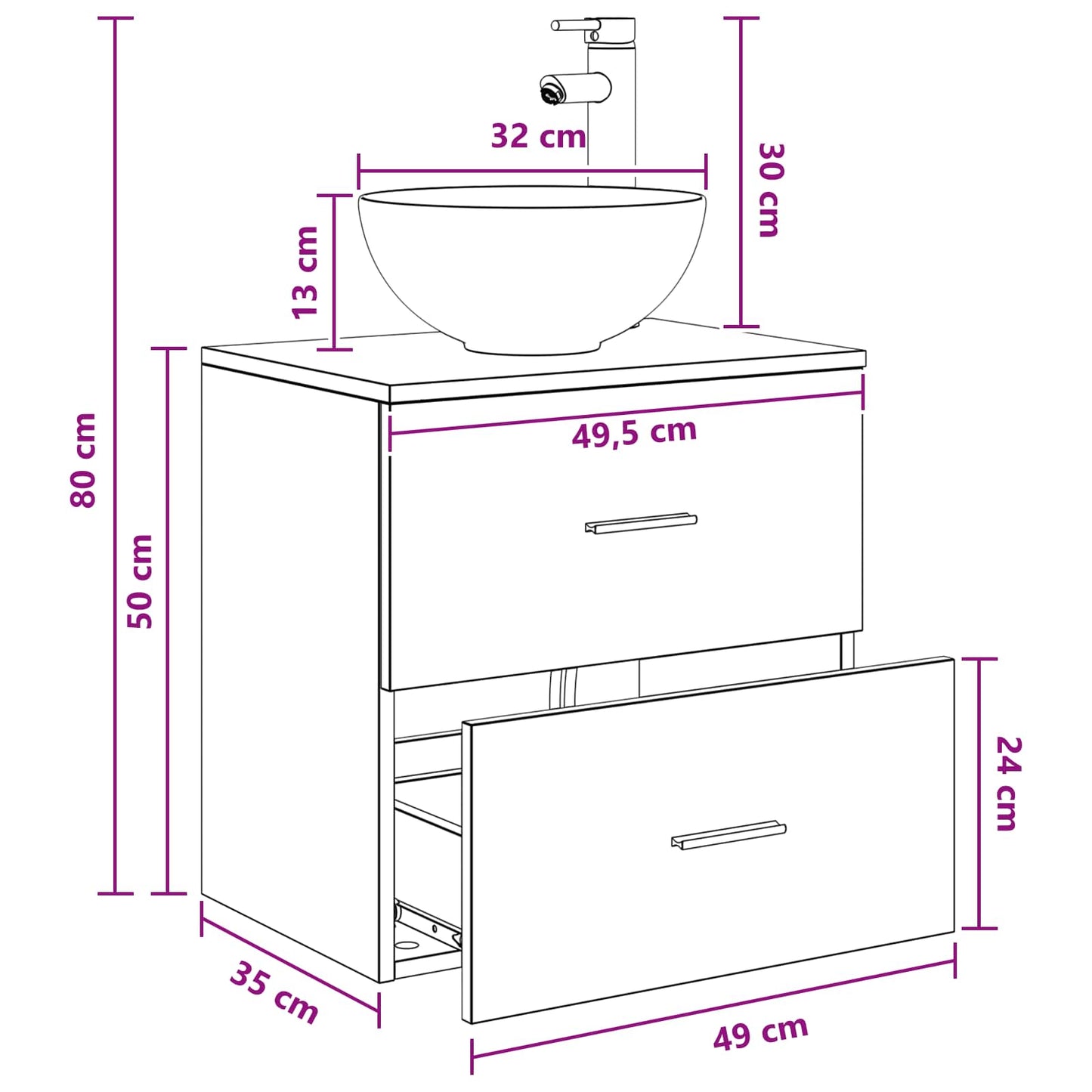 vidaXL Wall-Mounted Sink Vanity Black Oak 49.5 x 35 x 63 cm