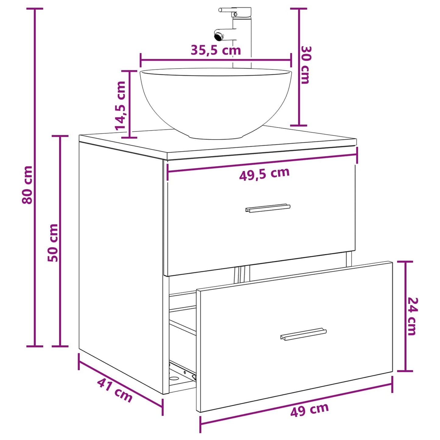 vidaXL Wall-Mounted Sink Vanity Sonoma Oak 49.5 x 41 x 64.5 cm