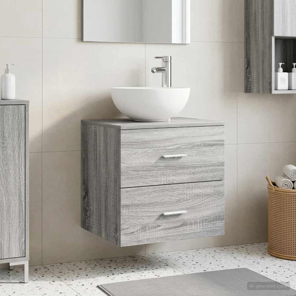 vidaXL Wall-Mounted Sink Vanity Grey Sonoma 49.5 x 41 x 64.5 cm
