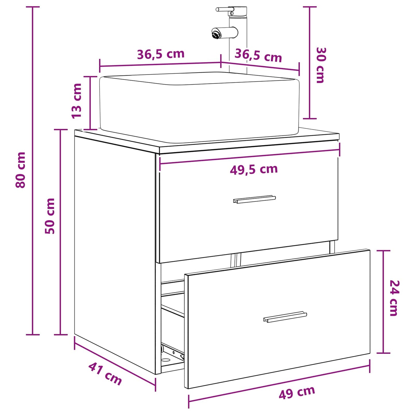 vidaXL Wall-Mounted Sink Vanity Artisan Oak 49.5 x 41 x 63 cm
