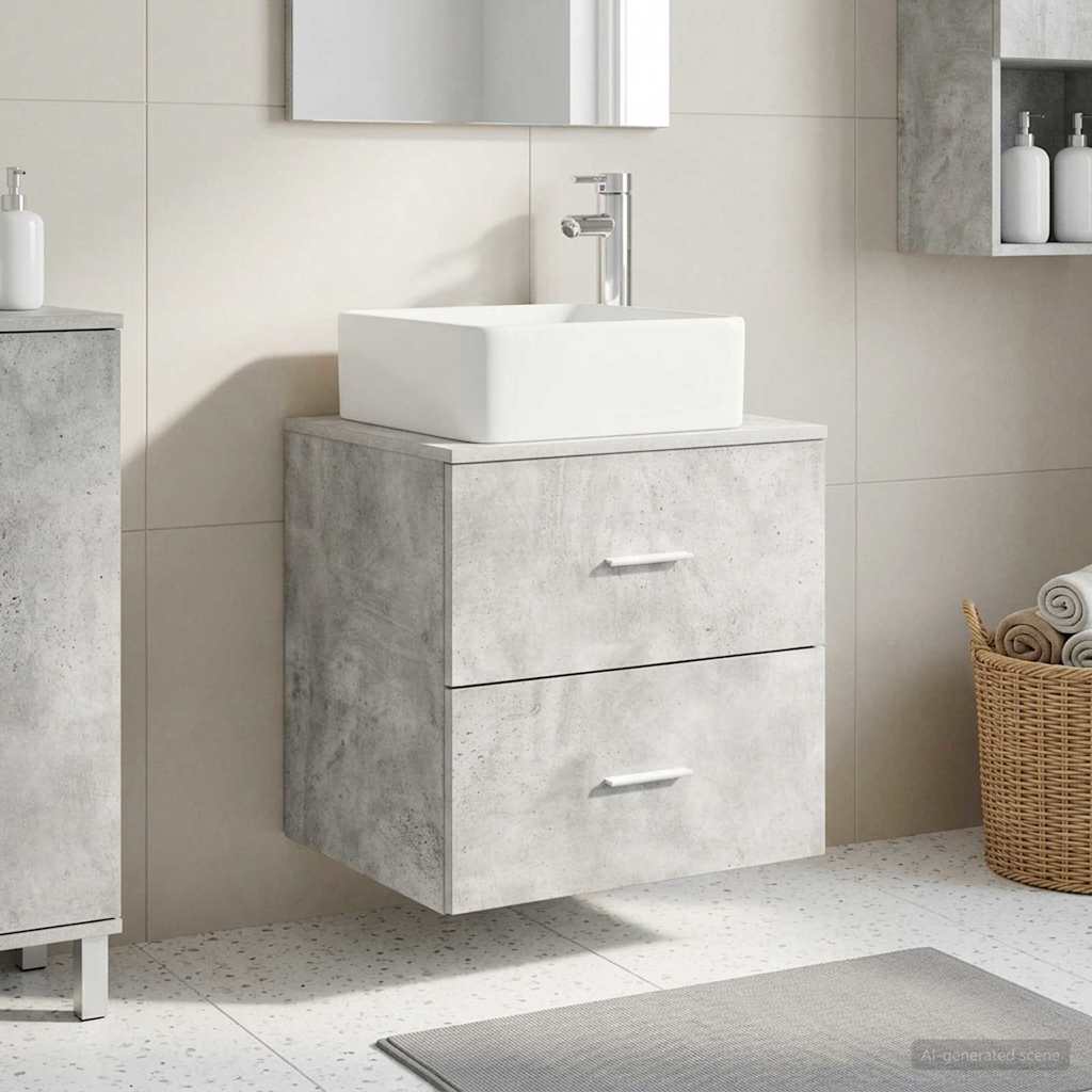 vidaXL Wall-Mounted Sink Vanity Concrete Grey 53 x 34.5 x 63 cm