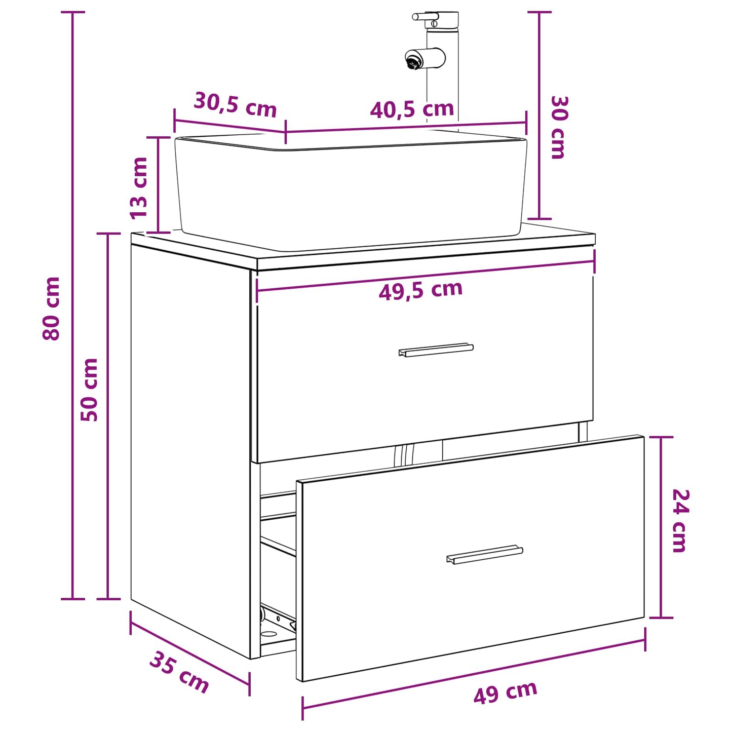 vidaXL Wall-Mounted Sink Vanity Old Wood 53 x 34.5 x 63 cm