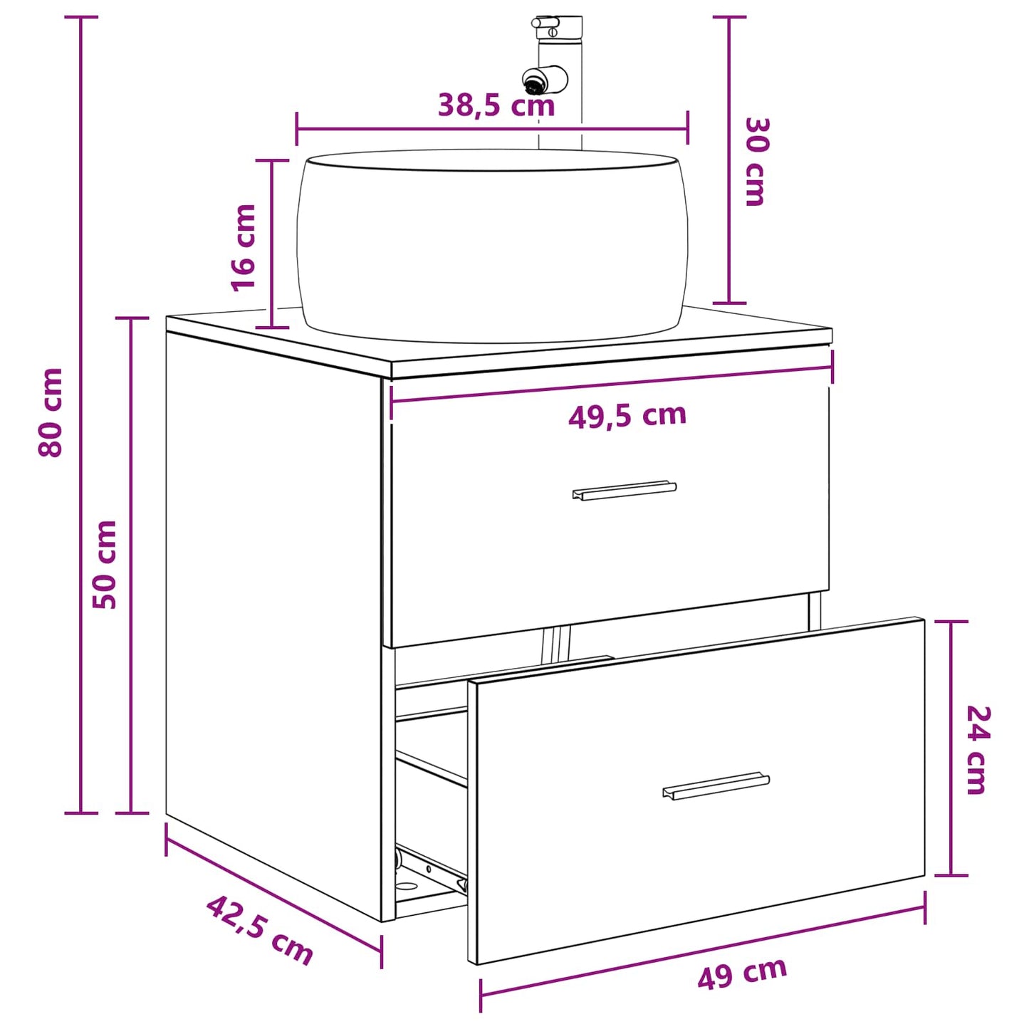 vidaXL Wall-Mounted Sink Vanity Smoked Oak 49.5 x 44.5 x 66 cm