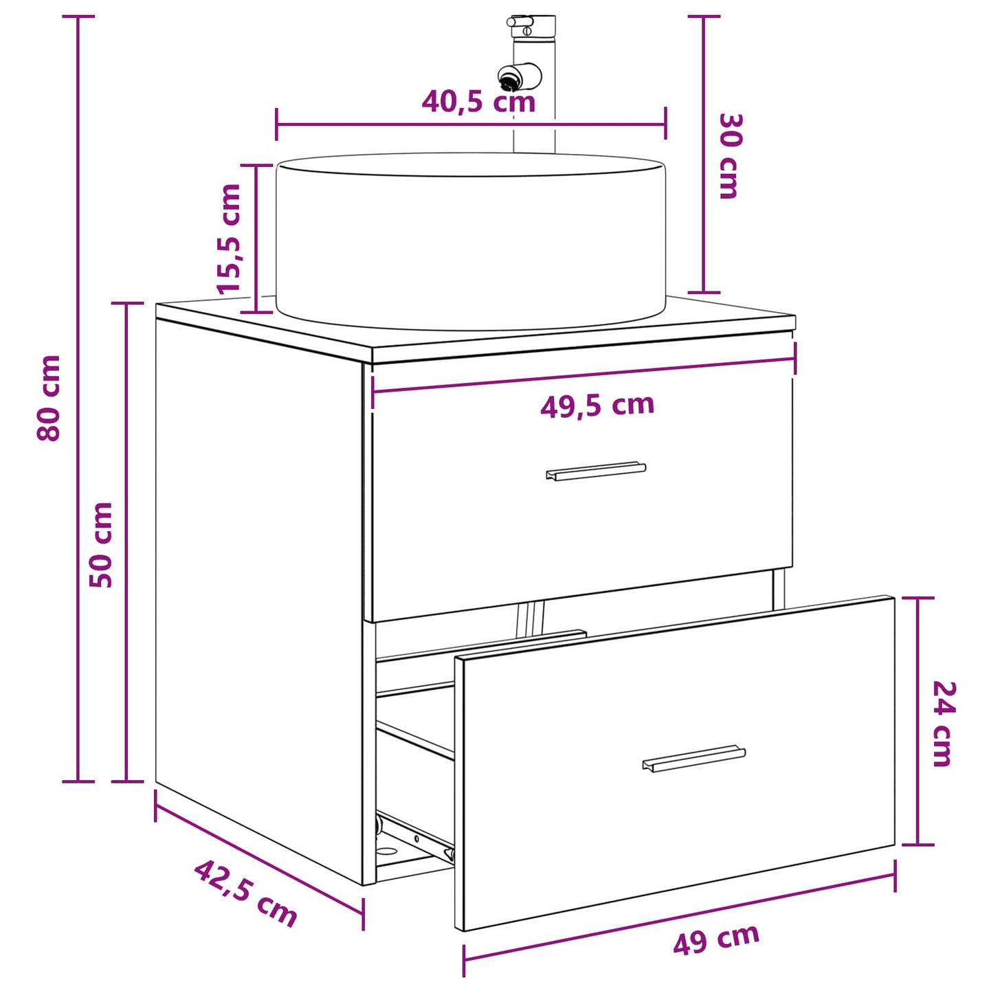 vidaXL Wall-Mounted Sink Vanity Grey Sonoma 49.5 x 44.5 x 65.5 cm