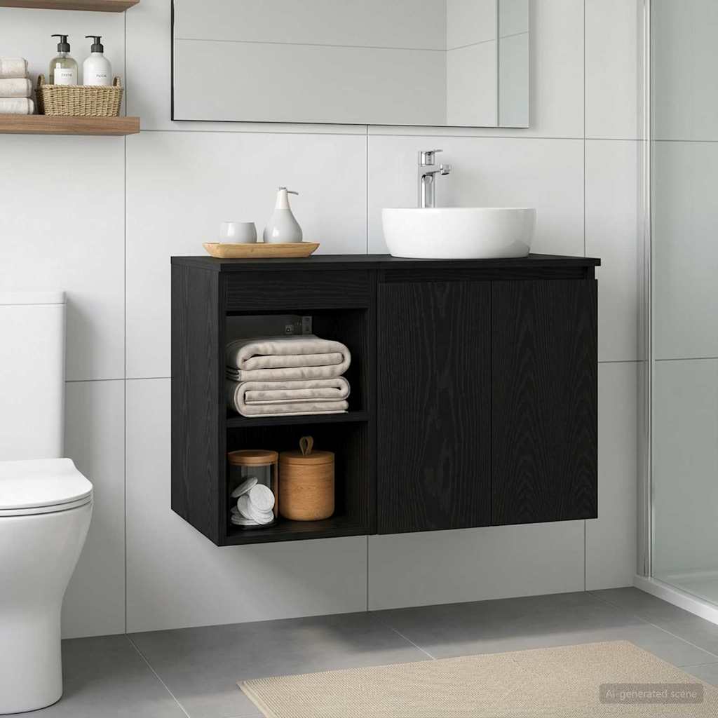 vidaXL Bathroom Cabinet In-between Black Oak 30 x 41 x 50 cm
