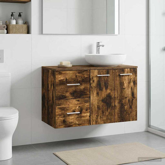 vidaXL Bathroom Cabinet In-between Smoked Oak 30 x 41 x 50 cm