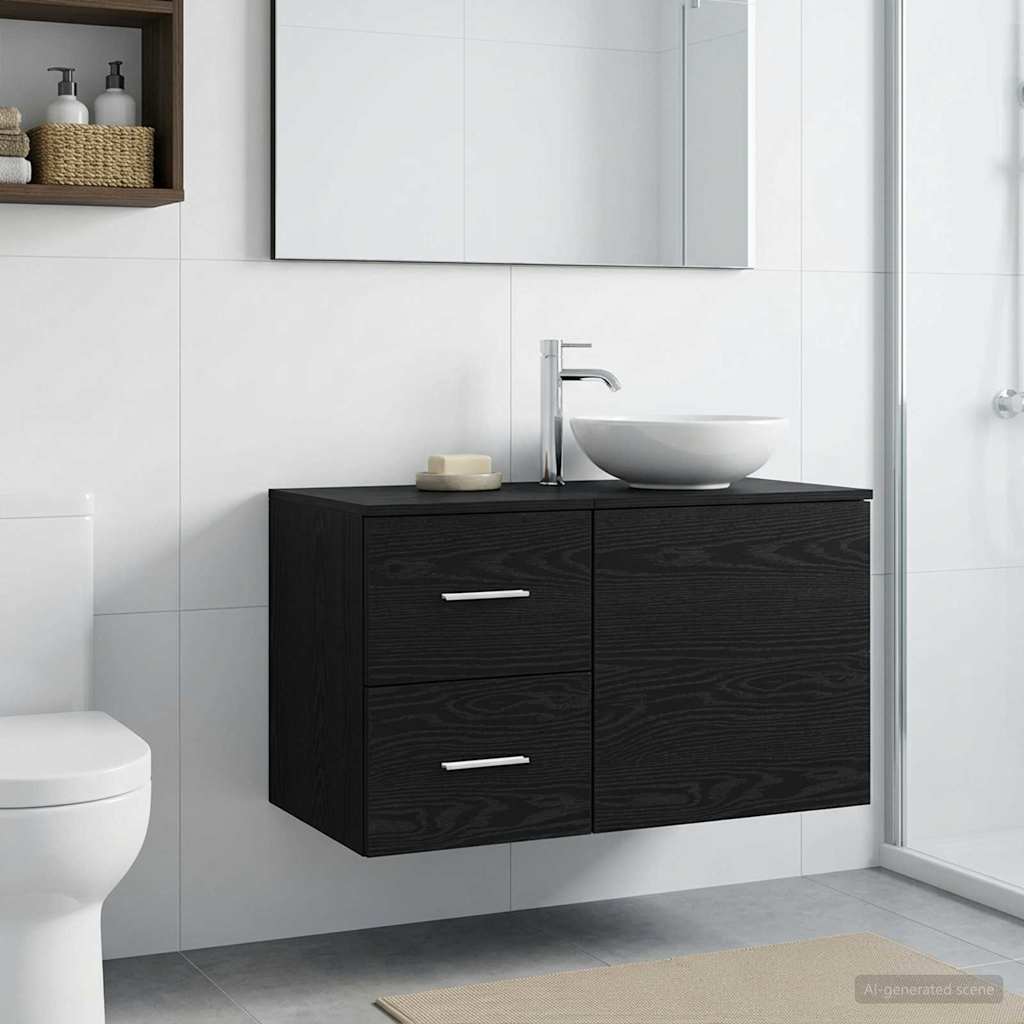 vidaXL Bathroom Cabinet In-between Black Oak 30 x 44.5 x 50 cm