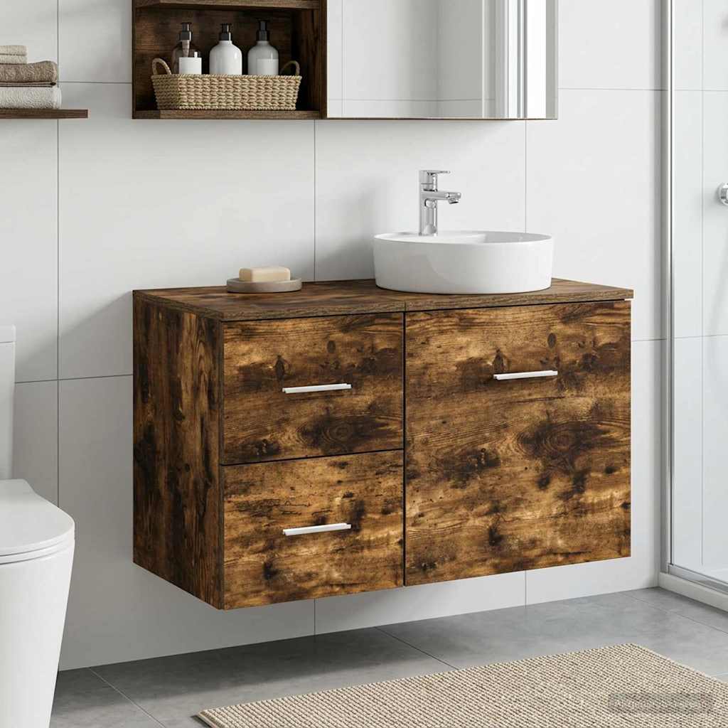 vidaXL Bathroom Cabinet In-between Smoked Oak 30 x 44.5 x 50 cm