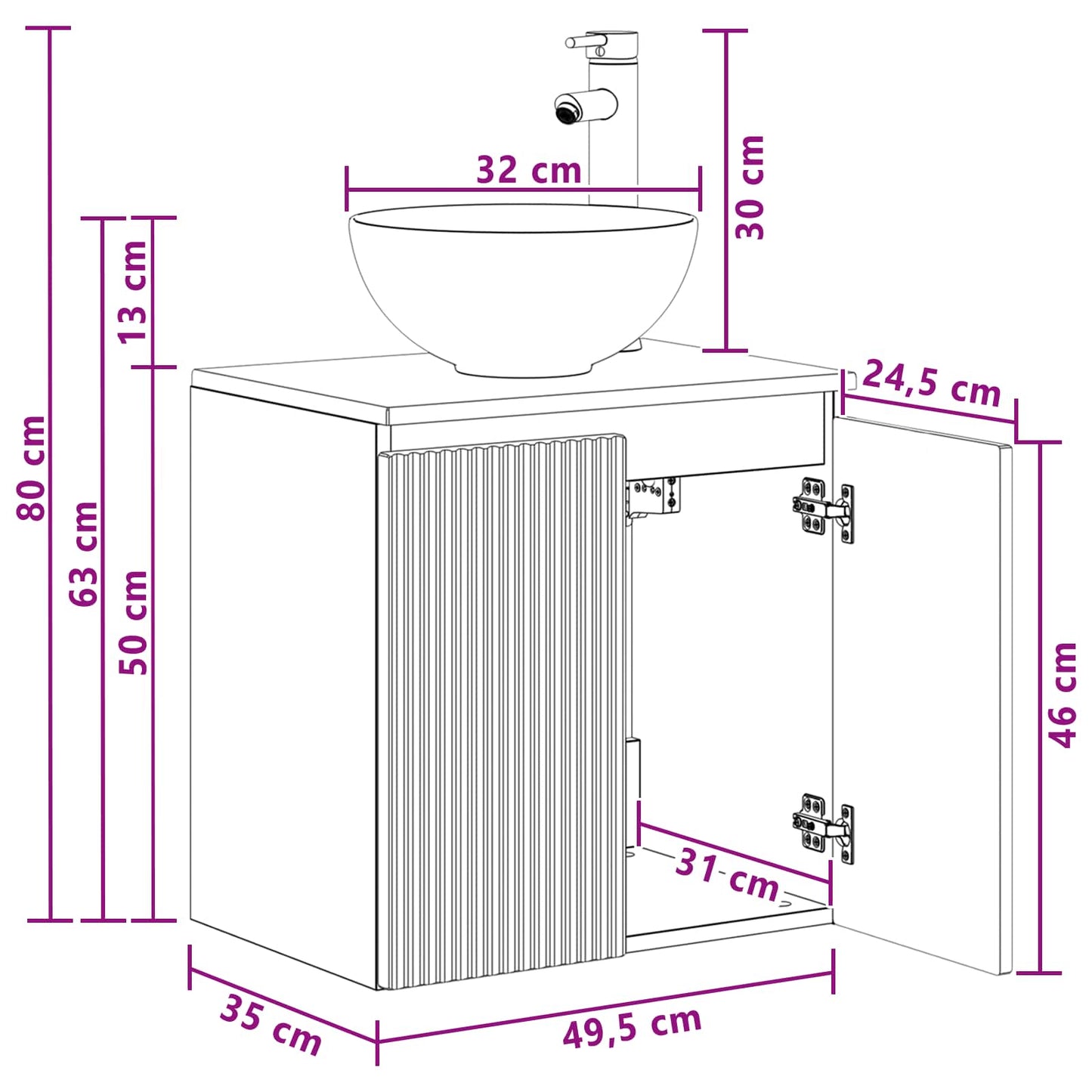 vidaXL Wall-Mounted Sink Vanity Concrete Grey 49.5 x 35 x 63 cm
