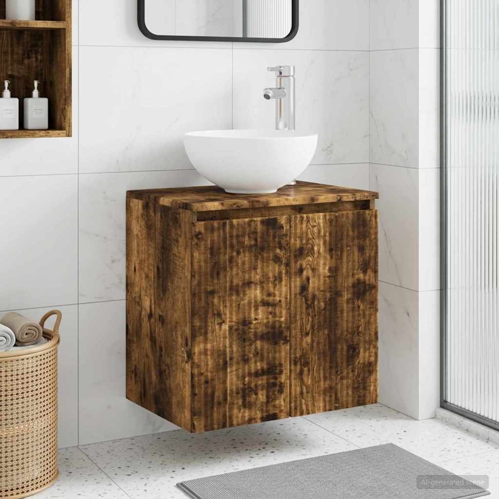 vidaXL Wall-Mounted Sink Vanity Smoked Oak 49.5 x 35 x 63 cm