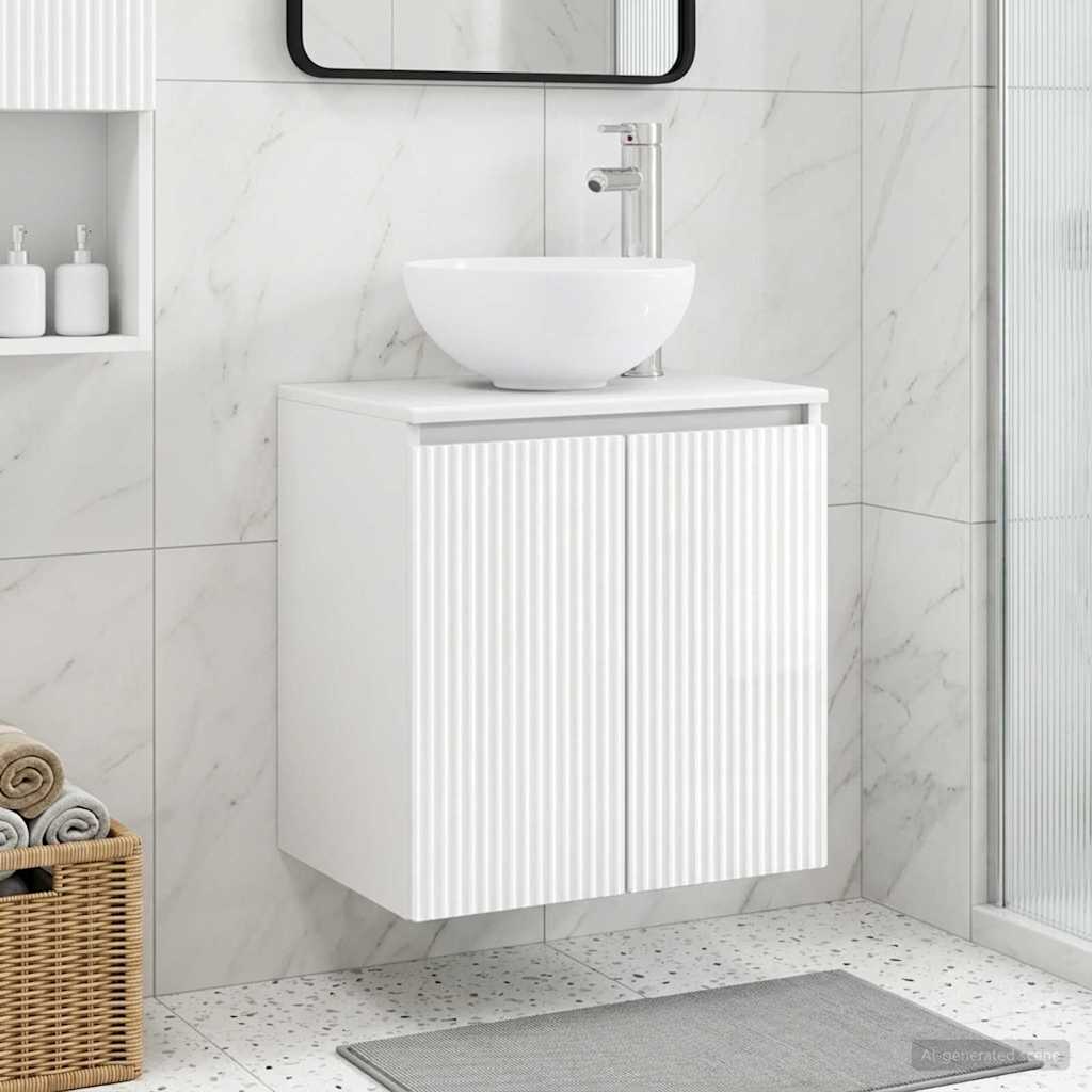 vidaXL Wall-Mounted Sink Vanity High Gloss White 49.5 x 41 x 64.5 cm