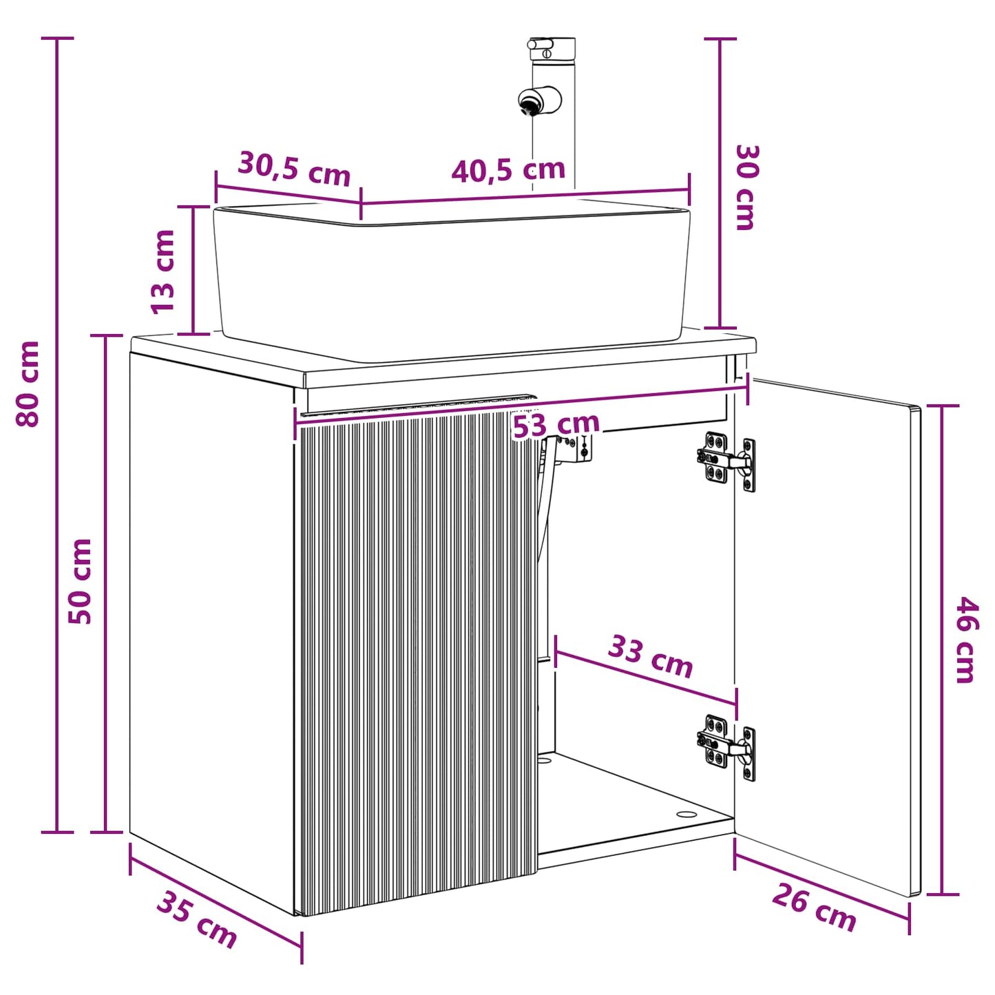 vidaXL Wall-Mounted Sink Vanity Concrete Grey 53 x 35 x 63 cm