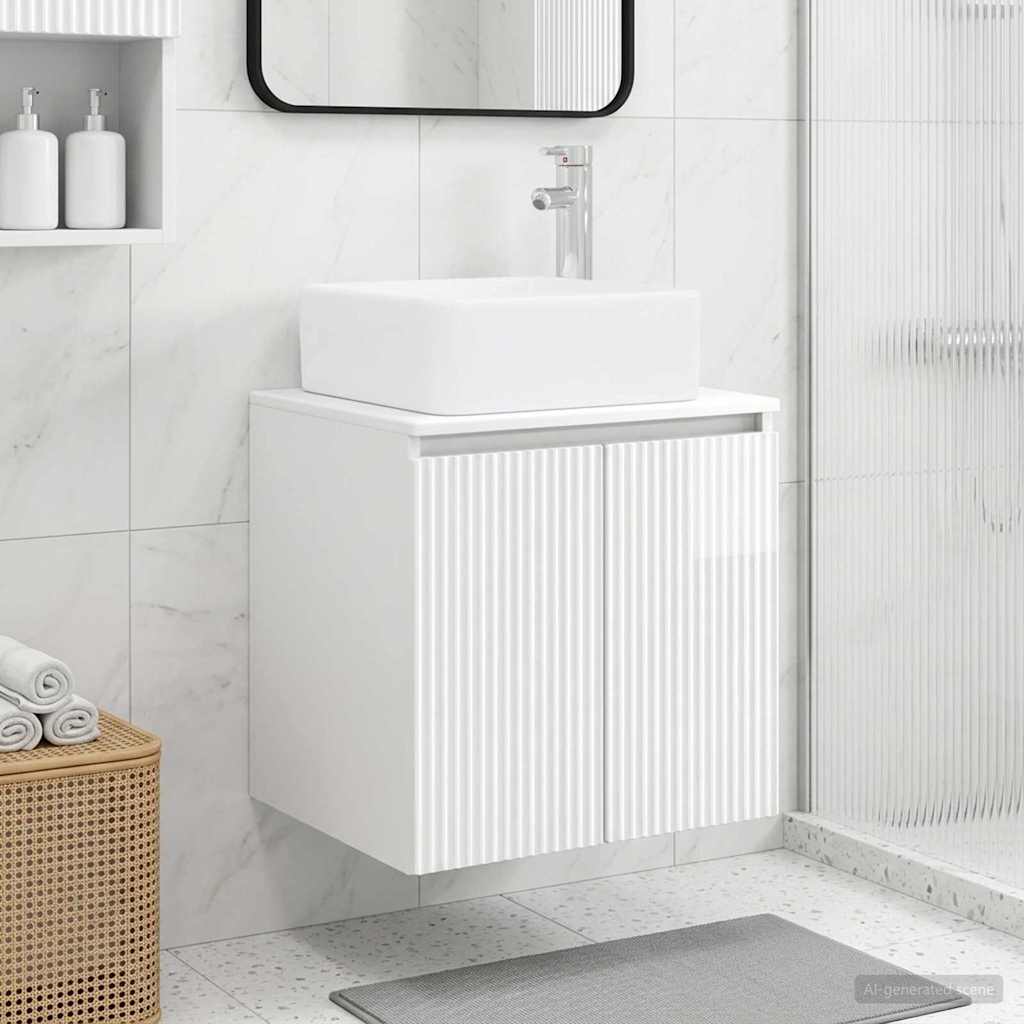 vidaXL Wall-Mounted Sink Vanity High Gloss White 53 x 35 x 63 cm