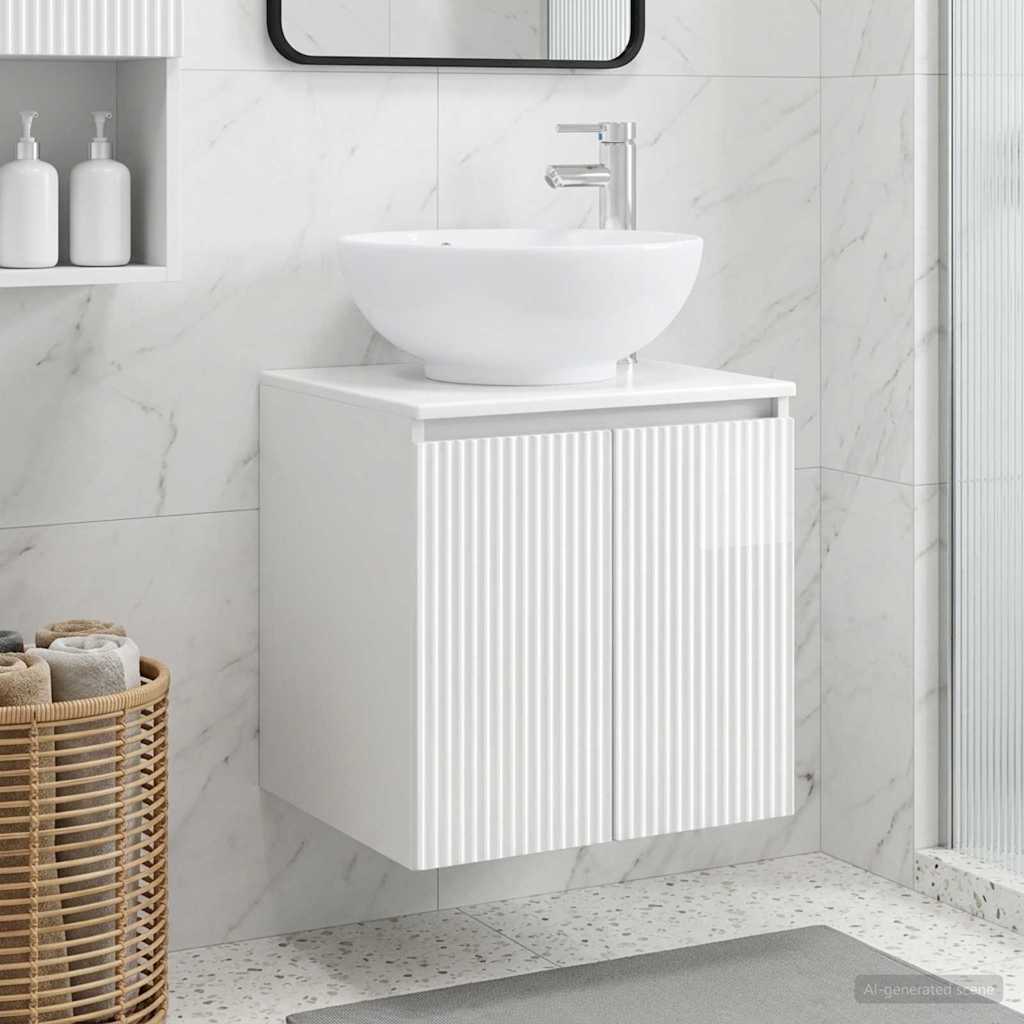 vidaXL Wall-Mounted Sink Vanity High Gloss White 49.5 x 44.5 x 65 cm