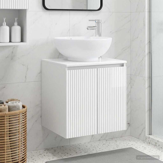 vidaXL Wall-Mounted Sink Vanity High Gloss White 49.5 x 44.5 x 65 cm
