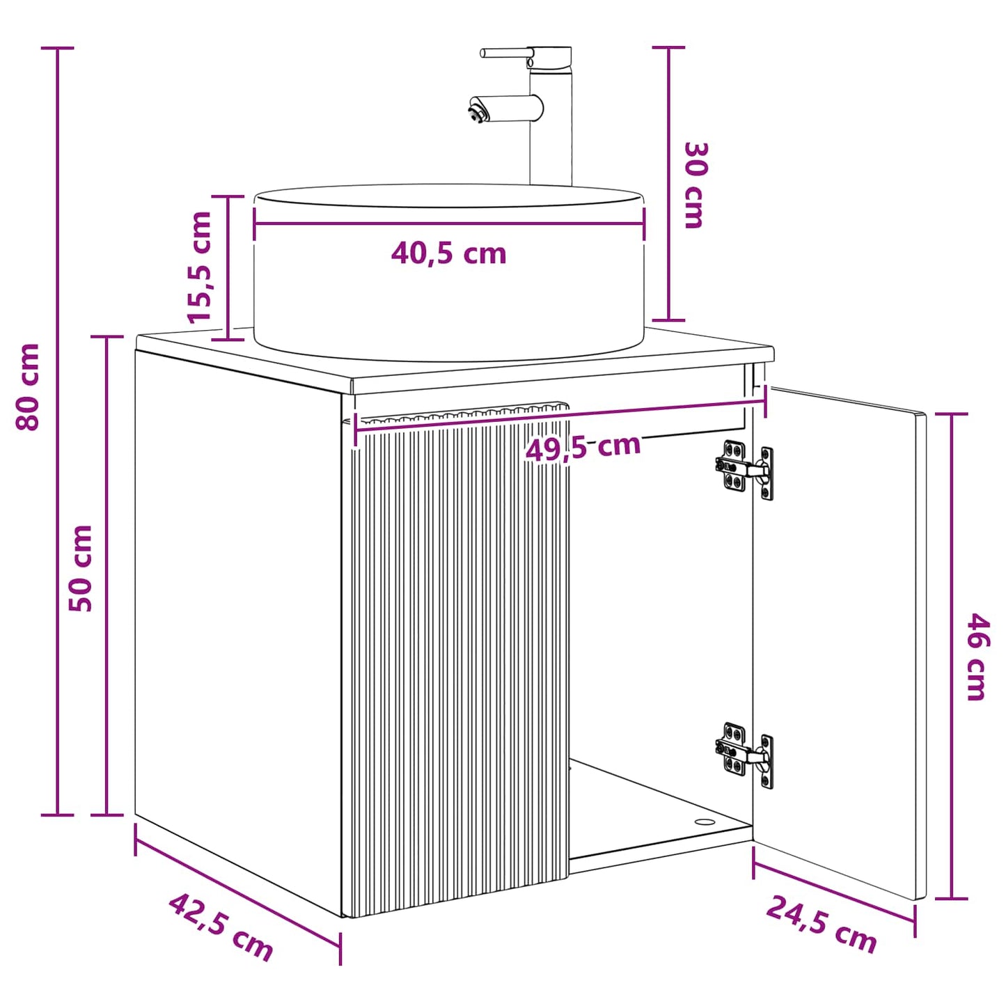 vidaXL Wall-mounted Sink Vanity Grey Sonoma 49.5 x 44.5 x 65.5 cm