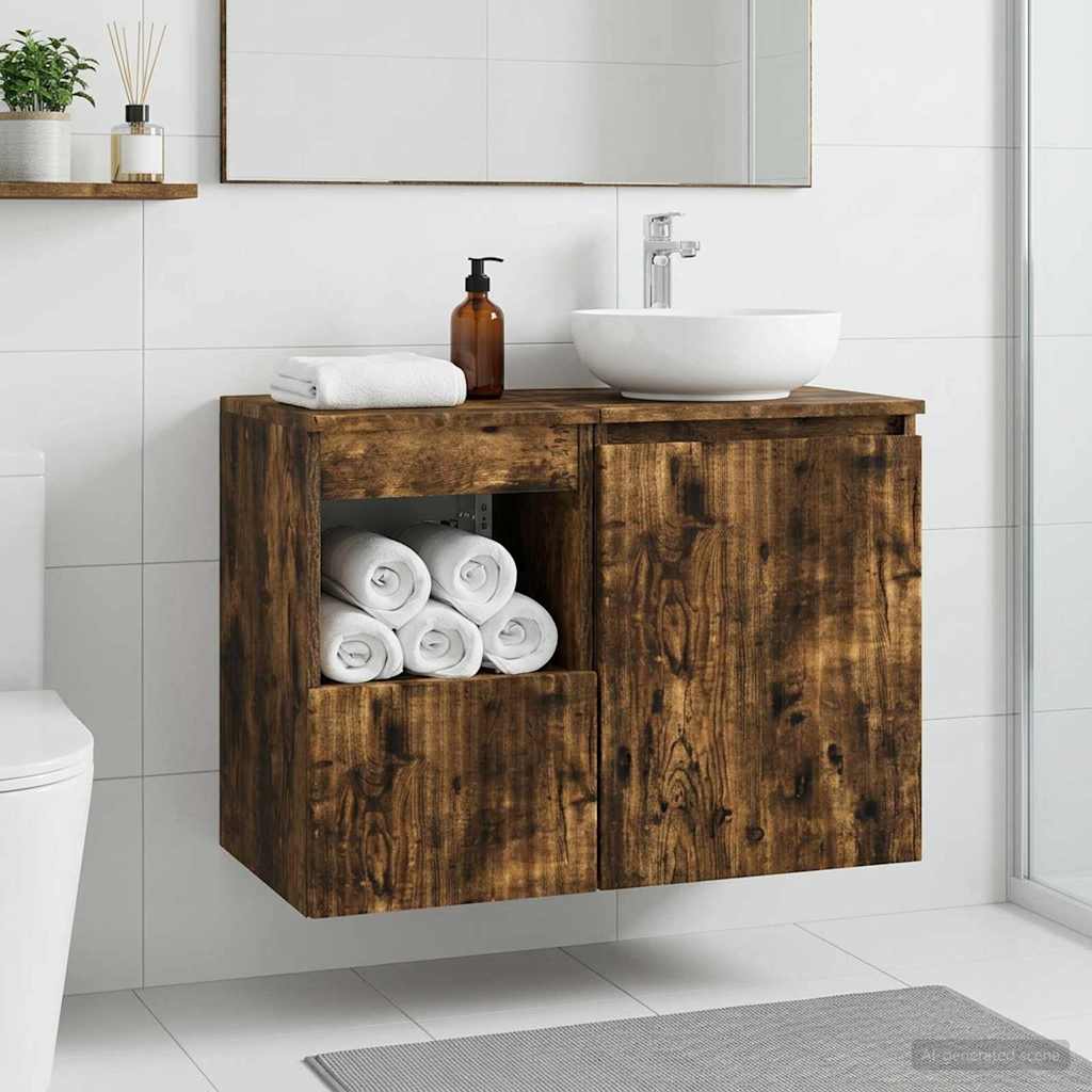 vidaXL Bathroom Cabinet Smoked Oak 30 x 35 x 50 cm Engineered Wood