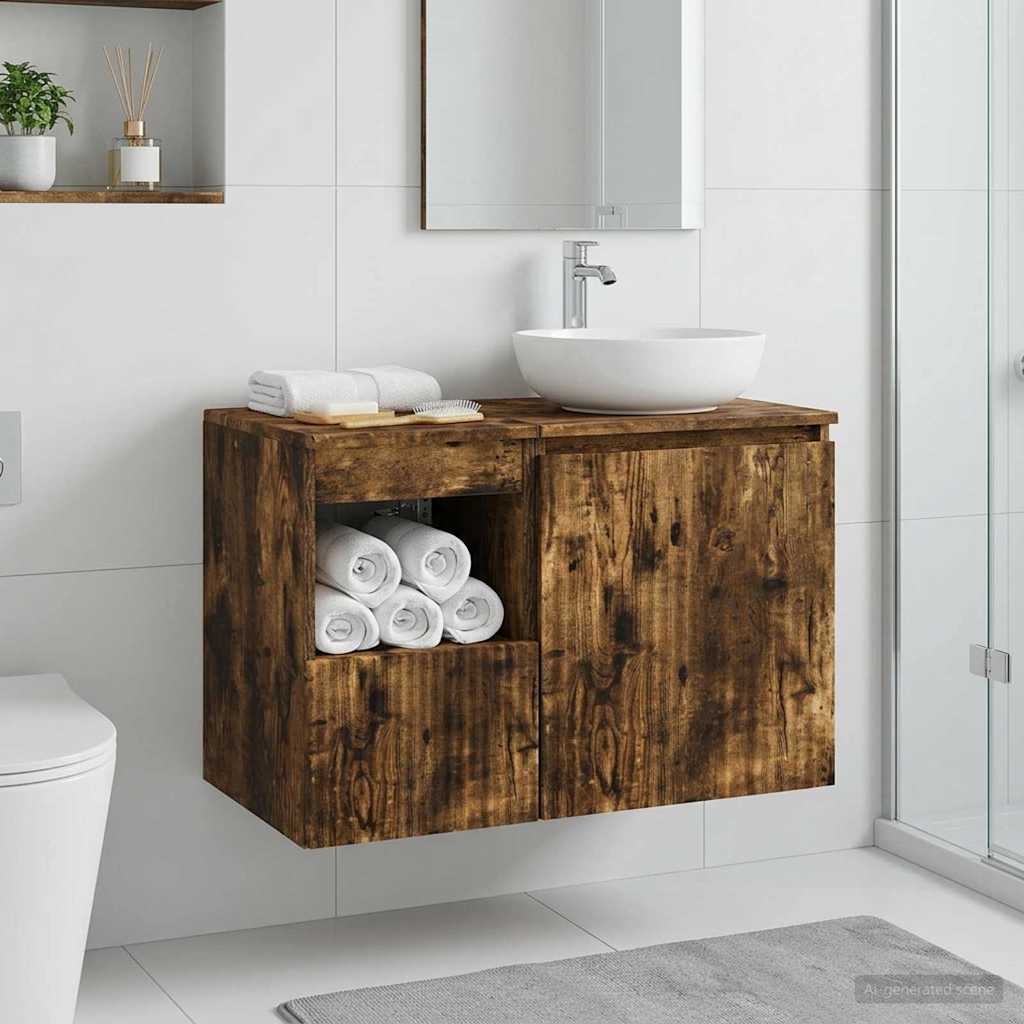 vidaXL Bathroom Cabinet Smoked Oak 30 x 44.5 x 50 cm Engineered Wood