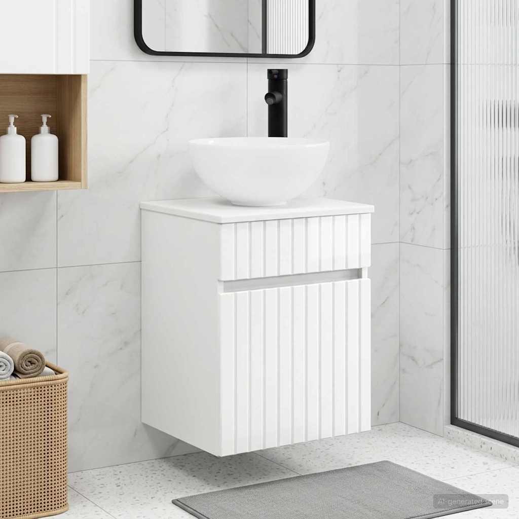 vidaXL Wall-mounted Sink Vanity High Gloss White 39 x 35 x 63 cm