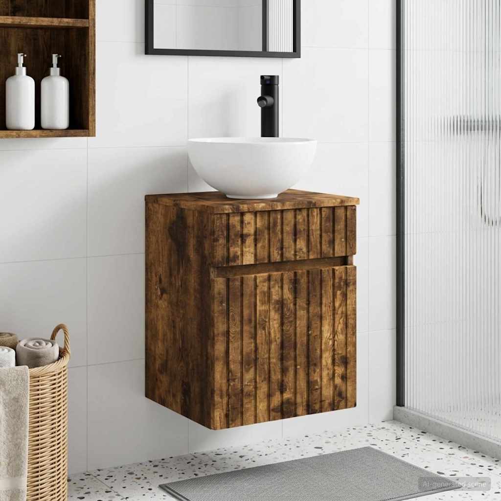 vidaXL Wall-mounted Sink Vanity Smoked Oak 39 x 35 x 63 cm