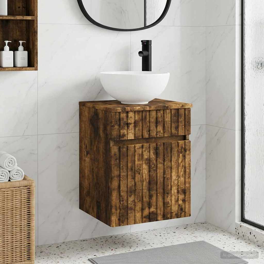 vidaXL Wall-mounted Sink Vanity Smoked Oak 39 x 41 x 64.5 cm