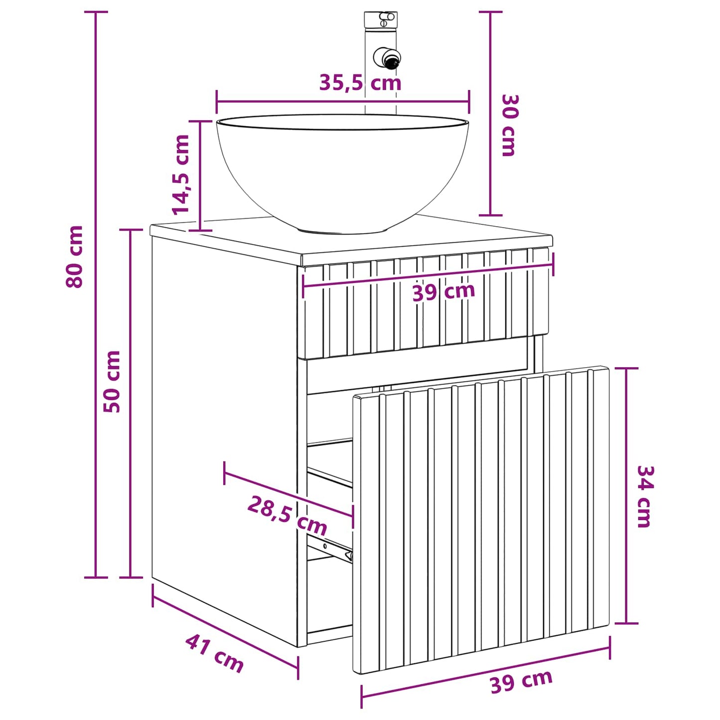 vidaXL Wall-mounted Sink Vanity Smoked Oak 39 x 41 x 64.5 cm