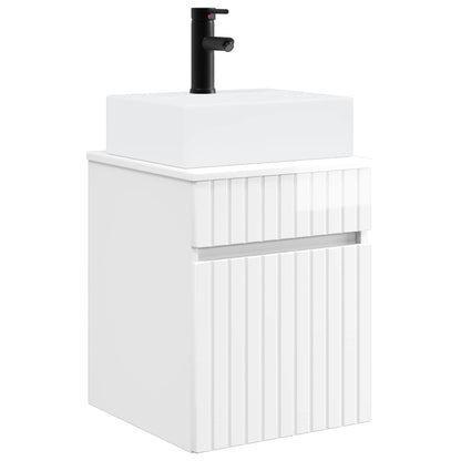 vidaXL Wall-mounted Sink Vanity High Gloss White 39 x 41 x 62.5 cm
