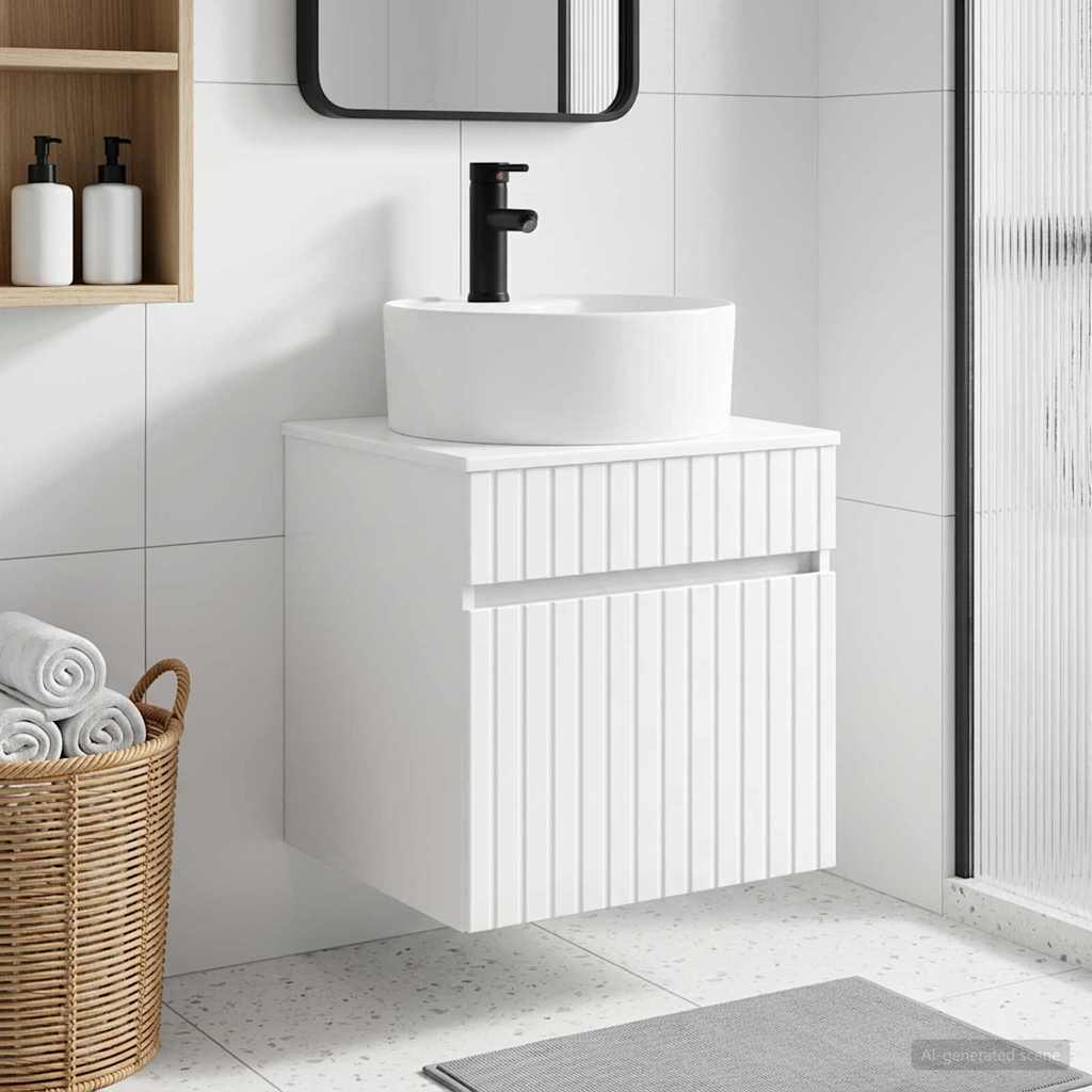 vidaXL Wall-mounted Sink Vanity High Gloss White 49 x 44.5 x 65 cm