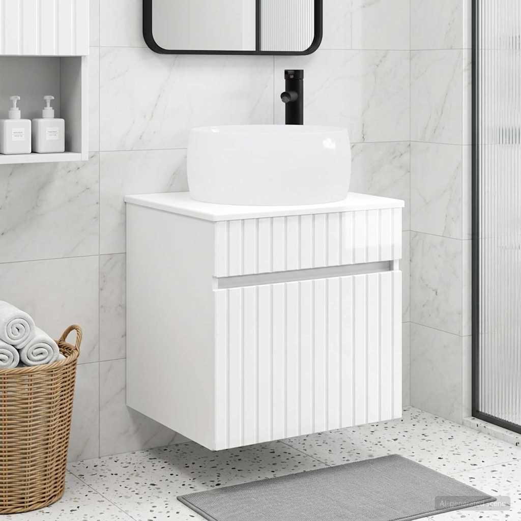 vidaXL Wall-mounted Sink Vanity High Gloss White 49 x 44.5 x 66 cm
